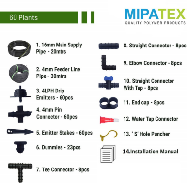 Mipatex Drip Irrigation Garden Watering Kit (60 Plants)
