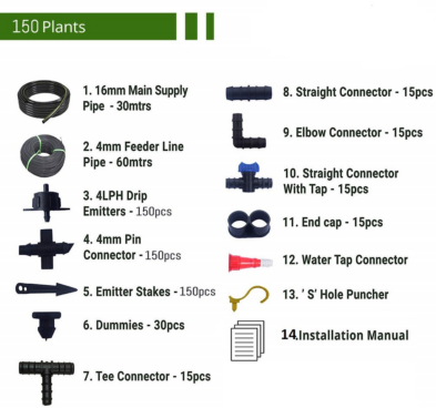 Mipatex Drip Irrigation Garden Watering Kit (150 Plants)