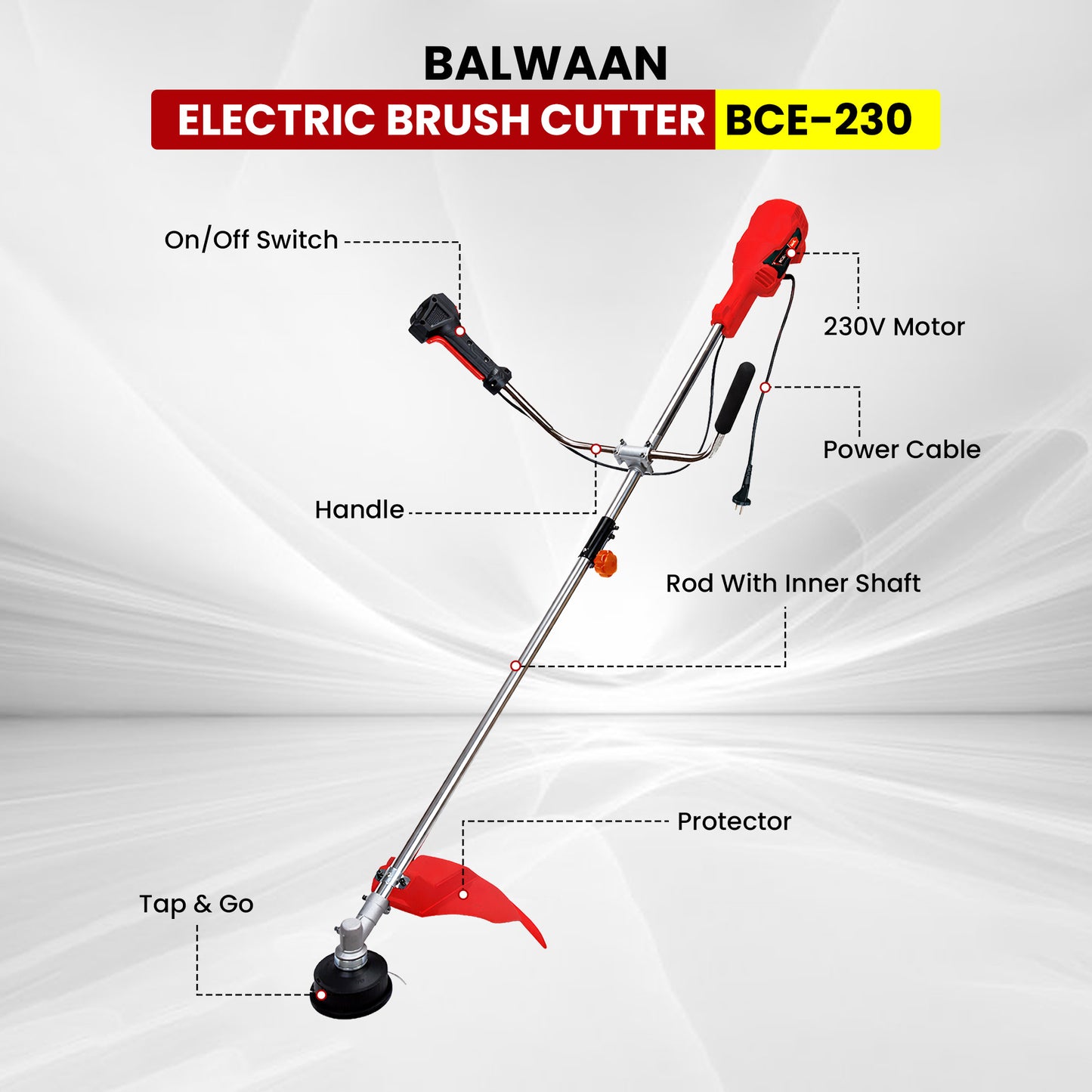 Balwaan Krishi Electric Brush Cutter Machine for Grass & Weed Cutting | Heavy Duty Electric Grass Cutter | High Power Lawn Trimmer for Garden, Farm & Agriculture Use | BCE-230