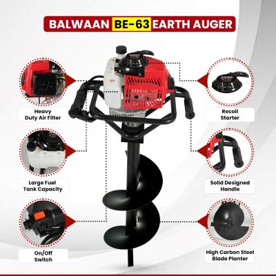 Balwaan Krishi Tree Planter with 8 & 12 inch Planter 63cc Petrol Engine 2 Stroke BE-63