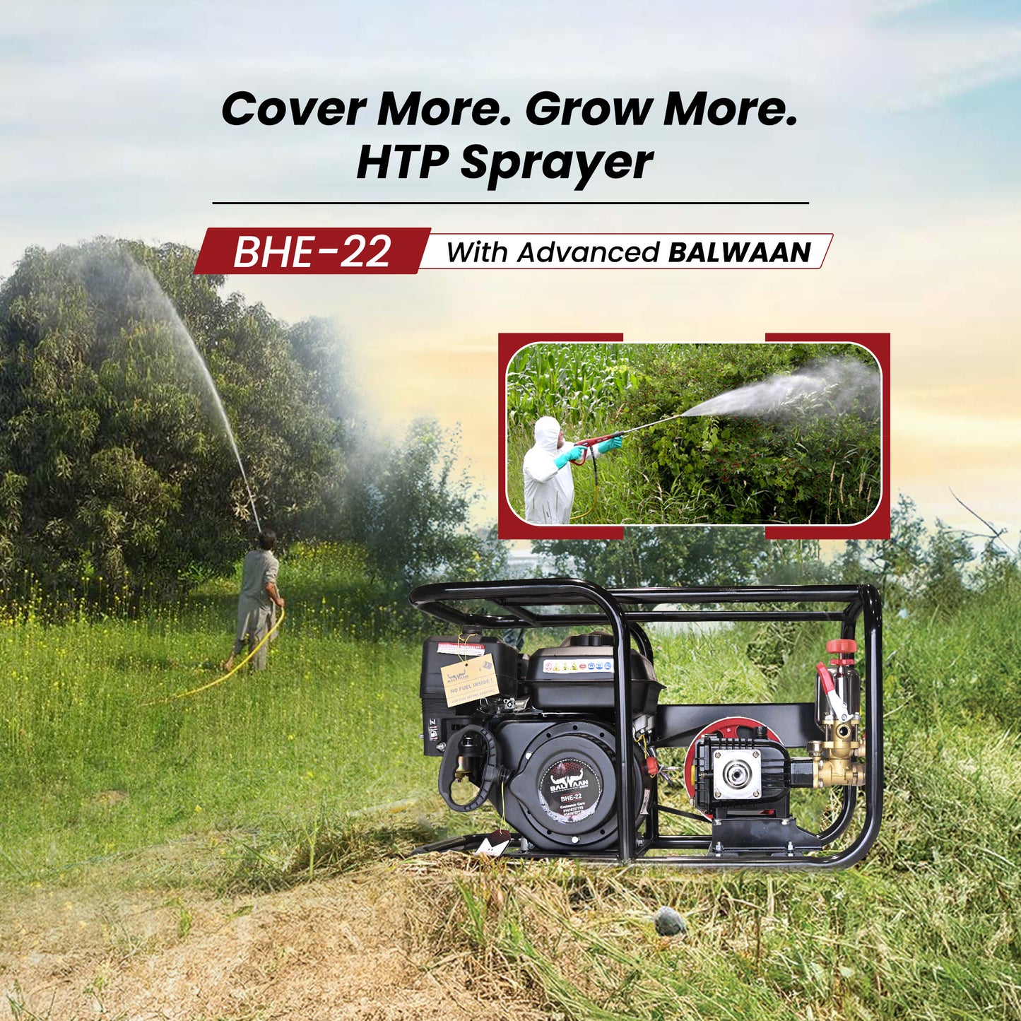 Balwaan Krishi BHE-22 Portable HTP Power Sprayer for Agriculture with 6.5 HP 4 Stroke Engine Suitable for Gardening, Agriculture Use, Get Free 50 meter Hose Pipe, 1 Engine Oil Bottle|BHE 22