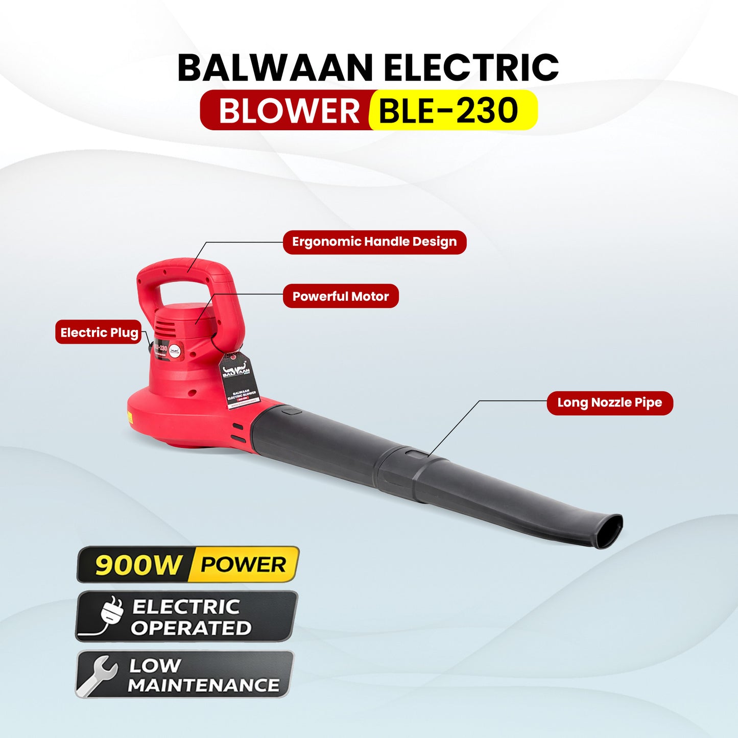 Balwaan Krishi Heavy Duty Electric Blower Machine 900W | 300 km/h High-Speed Air Blower | Ideal for Leaf Blowing & Dust Cleaning for Car, PC, Home & Electronic Equipment | BLE-230