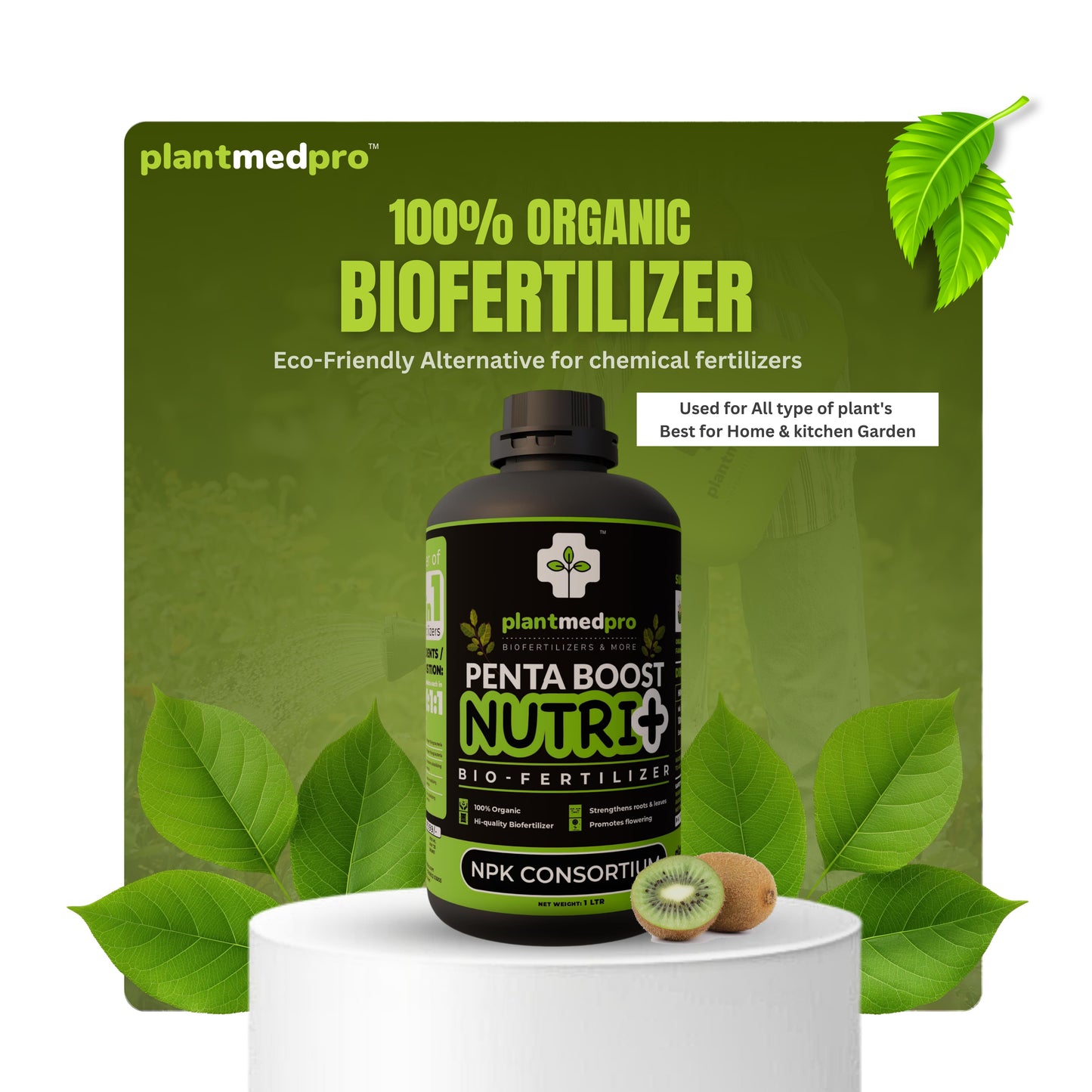 Plantmedpro™ Penta Boost Nutri+ 5-in-1 Biofertilizer - NPK & Zinc Mobilizing Microbes for Complete Plant Nutrition, Growth & Blooms | Organic fertilizer for home garden, pot plants (1 Litre)