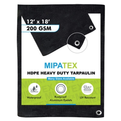 Mipatex Tarpaulin / Tirpal 11 Feet x 18 Feet 200 GSM (Black)