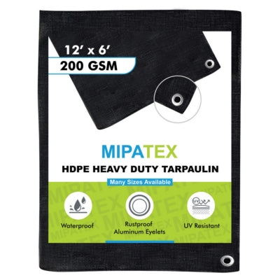 Mipatex Tarpaulin / Tirpal 12 Feet x 6 Feet 200 GSM (Black)