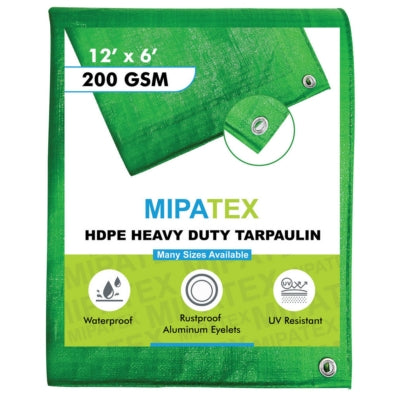 Mipatex Tarpaulin / Tirpal 12 Feet x 6 Feet 200 GSM (Green/White)
