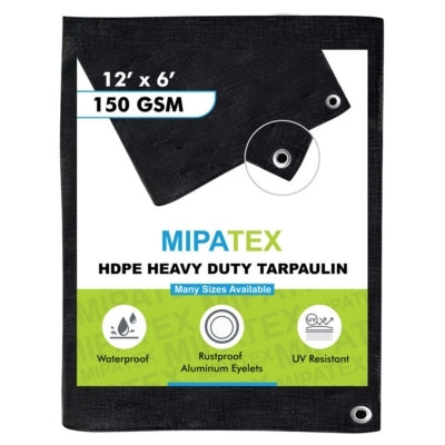Mipatex Tarpaulin / Tirpal 12 Feet x 6 Feet 150 GSM (Black)
