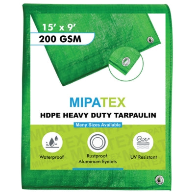 Mipatex Tarpaulin / Tirpal 15 Feet x 9 Feet 200 GSM (Green/White)