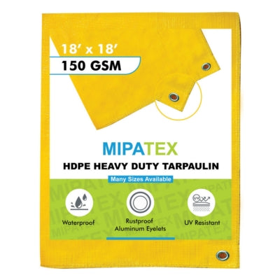 Mipatex Tarpaulin / Tirpal 18 Feet x 18 Feet 150 GSM (Yellow)