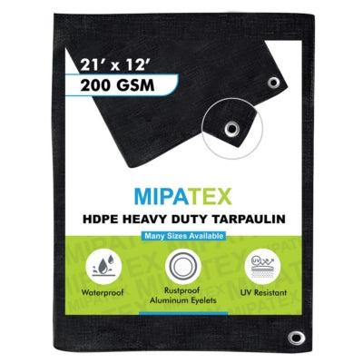 Mipatex Tarpaulin / Tirpal 21 Feet x 12 Feet 200 GSM (Black)