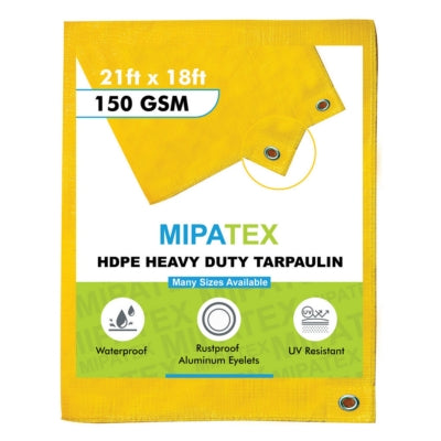 Mipatex Tarpaulin / Tirpal 21 Feet x 18 Feet 150 GSM (Yellow)