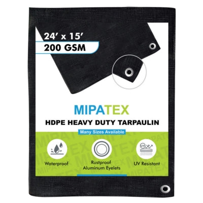 Mipatex Tarpaulin / Tirpal 24 Feet x 15 Feet 200 GSM (Black)