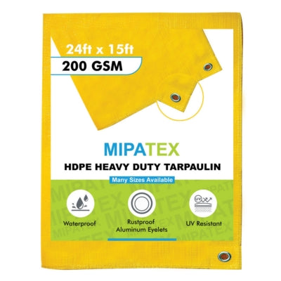 Mipatex Tarpaulin / Tirpal 24 Feet x 15 Feet 200 GSM (Yellow)