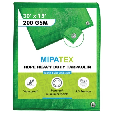 Mipatex Tarpaulin / Tirpal 30 Feet x15 Feet 200 GSM (Green/White)