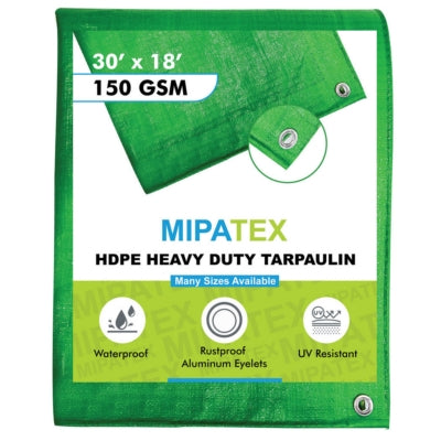 Mipatex Tarpaulin / Tirpal 30 Feet x18 Feet 150 GSM (Green/White)
