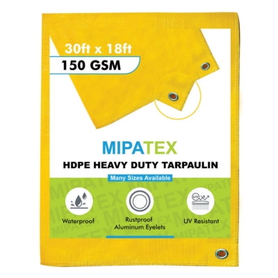Mipatex Tarpaulin / Tirpal 30 Feet x 18 Feet 150 GSM (Yellow)
