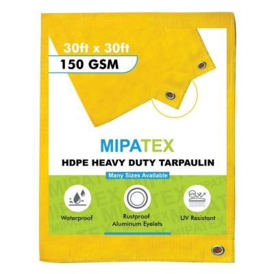 Mipatex Tarpaulin / Tirpal 29 Feet x 30 Feet 150 GSM (Yellow)