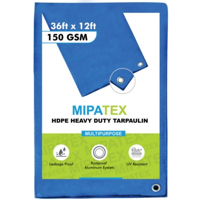 Mipatex Tarpaulin / Tirpal 36 Feet x 12 Feet 150 GSM (Blue)