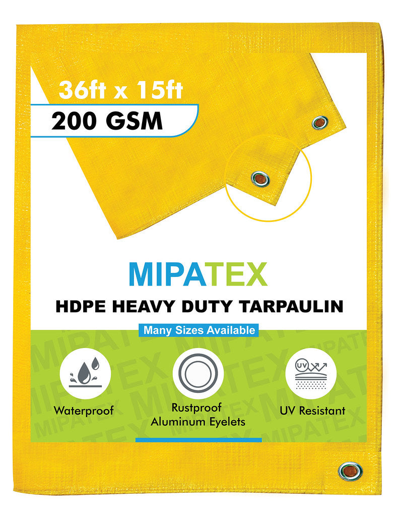 Mipatex Tarpaulin / Tirpal 36 Feet x 15 Feet 200 GSM (Yellow)
