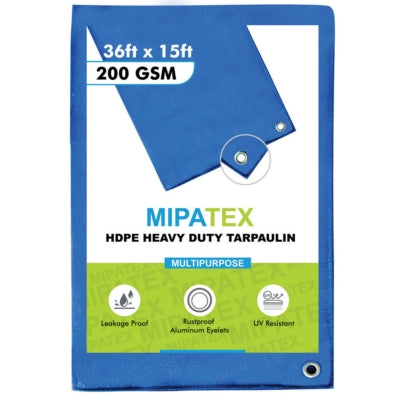 Mipatex Tarpaulin / Tirpal 36 Feet x 15 Feet 200 GSM (Blue)