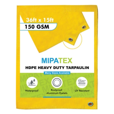Mipatex Tarpaulin / Tirpal 36 Feet x 15 Feet 150 GSM (Yellow)