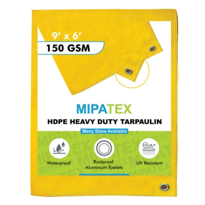 Mipatex Tarpaulin / Tirpal 9 Feet x 6 Feet 150 GSM (Yellow)