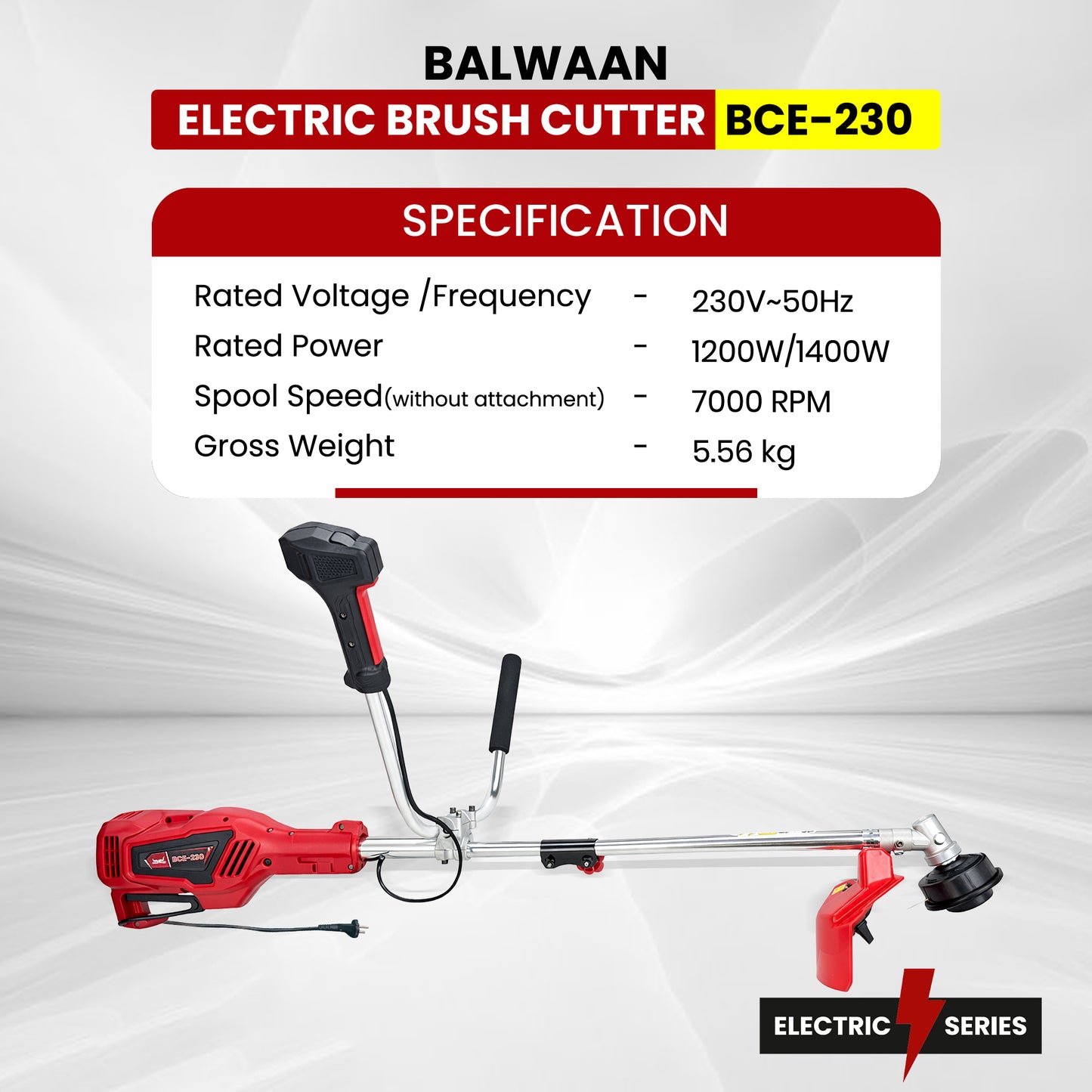 Balwaan Krishi Electric Brush Cutter Machine for Grass & Weed Cutting | Heavy Duty Electric Grass Cutter | High Power Lawn Trimmer for Garden, Farm & Agriculture Use | BCE-230
