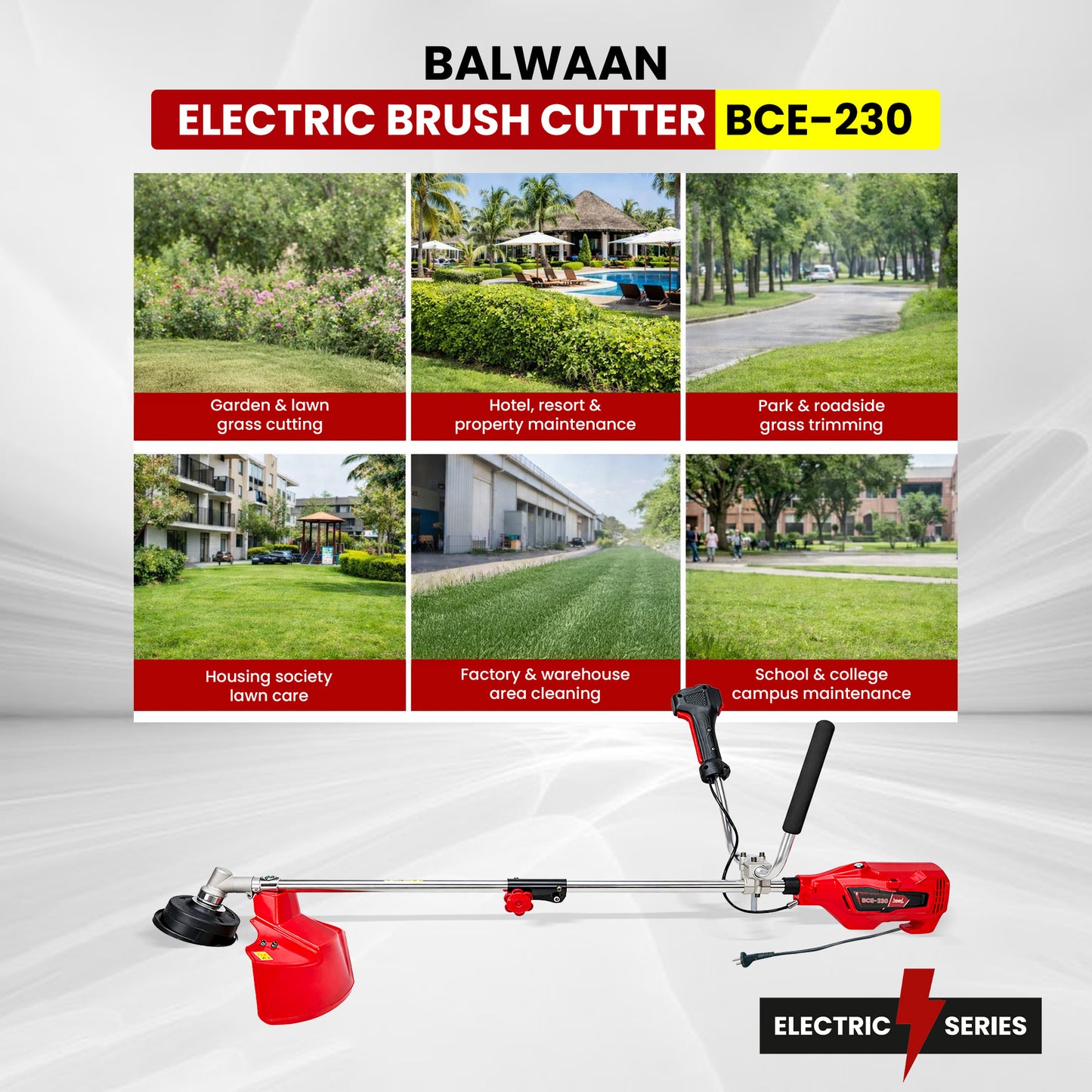 Balwaan Krishi Electric Brush Cutter Machine for Grass & Weed Cutting | Heavy Duty Electric Grass Cutter | High Power Lawn Trimmer for Garden, Farm & Agriculture Use | BCE-230
