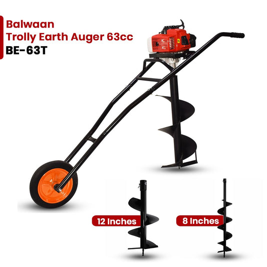 Balwaan Krishi Trolly Tree Planter 63cc 2 Stroke with 8 & 12 inch Planter, Trolley Design with Wheels for Convenient use, Free Engine Oil|BE-63T