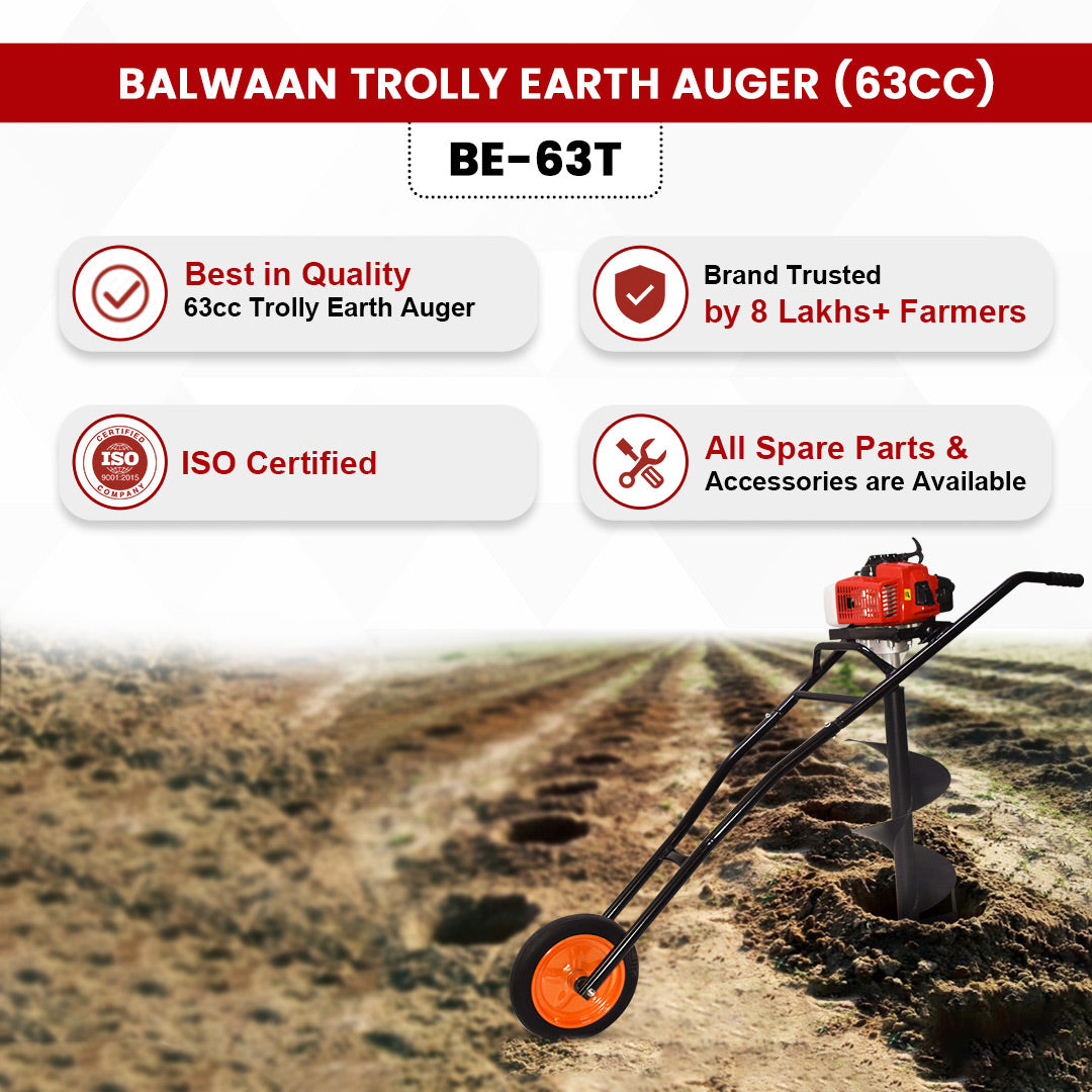 Balwaan Krishi Trolly Tree Planter 63cc 2 Stroke with 8 & 12 inch Planter, Trolley Design with Wheels for Convenient use, Free Engine Oil|BE-63T
