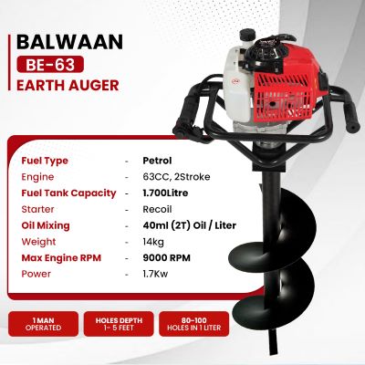 Balwaan Krishi Tree Planter with 8 & 12 inch Planter 63cc Petrol Engine 2 Stroke BE-63