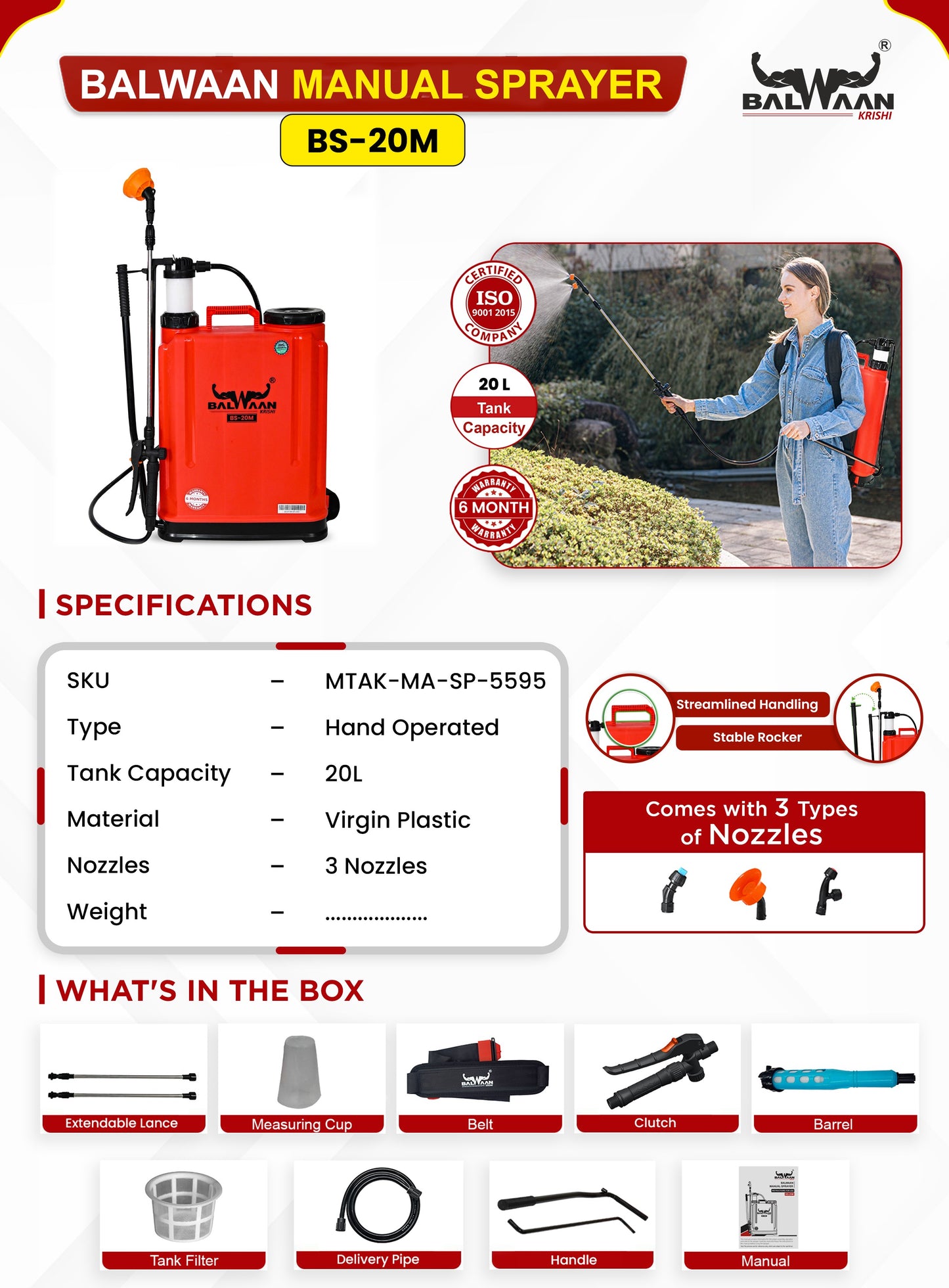 Balwaan Manual Sprayer 20 litres BS-20M