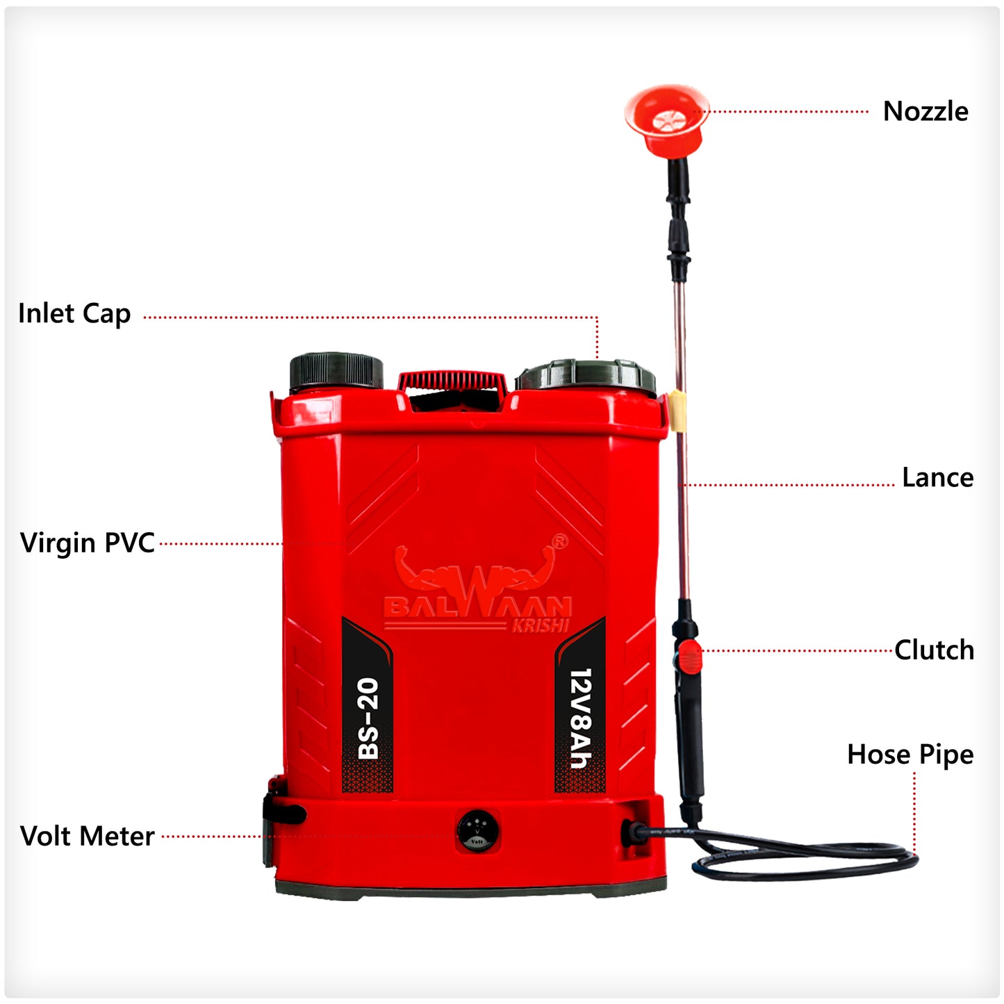 Balwaan Krishi Battery Sprayer (12x8) BS-20  | High Pressure up to 15 feet Spray