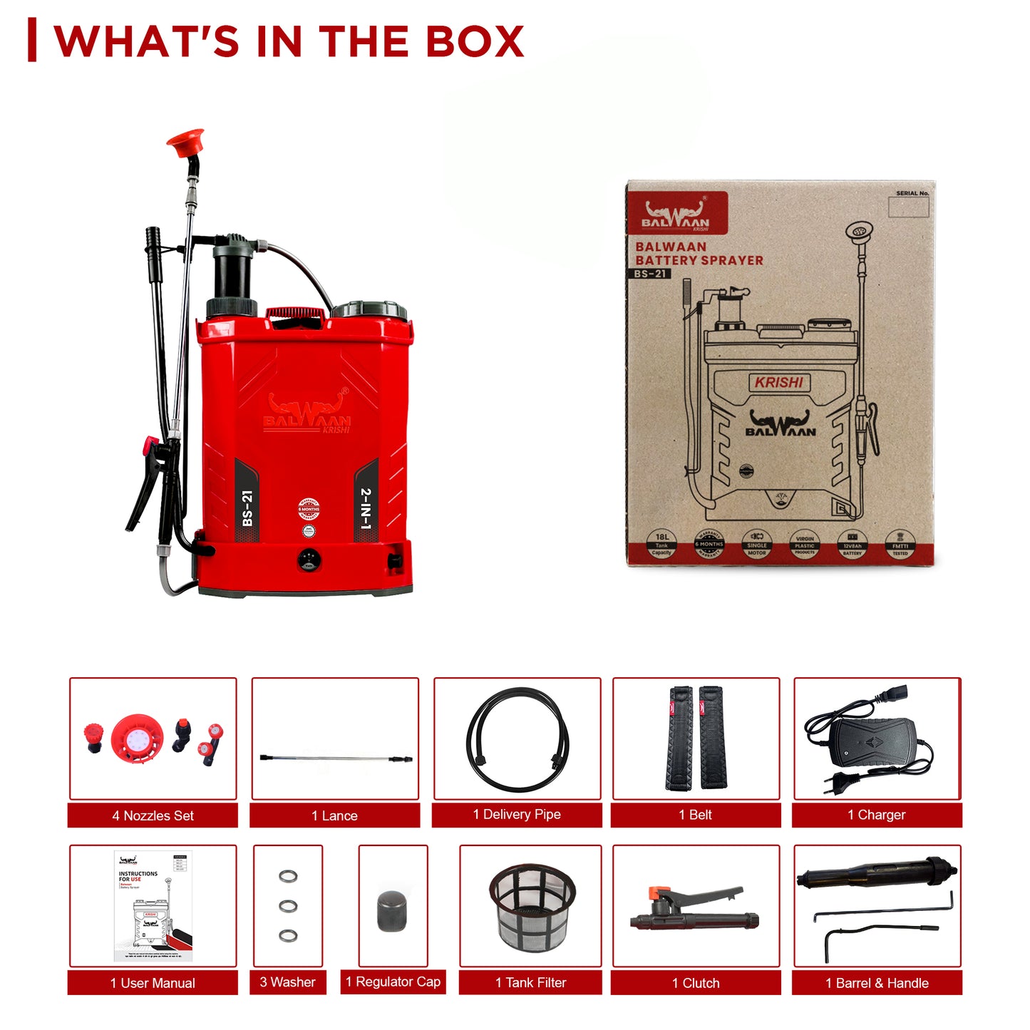 Balwaan Krishi Battery Sprayer - 2 in 1 (12x8) BS-21 |18 litres Tank Capacity | High Pressure Sprayer | Suitable for Spraying