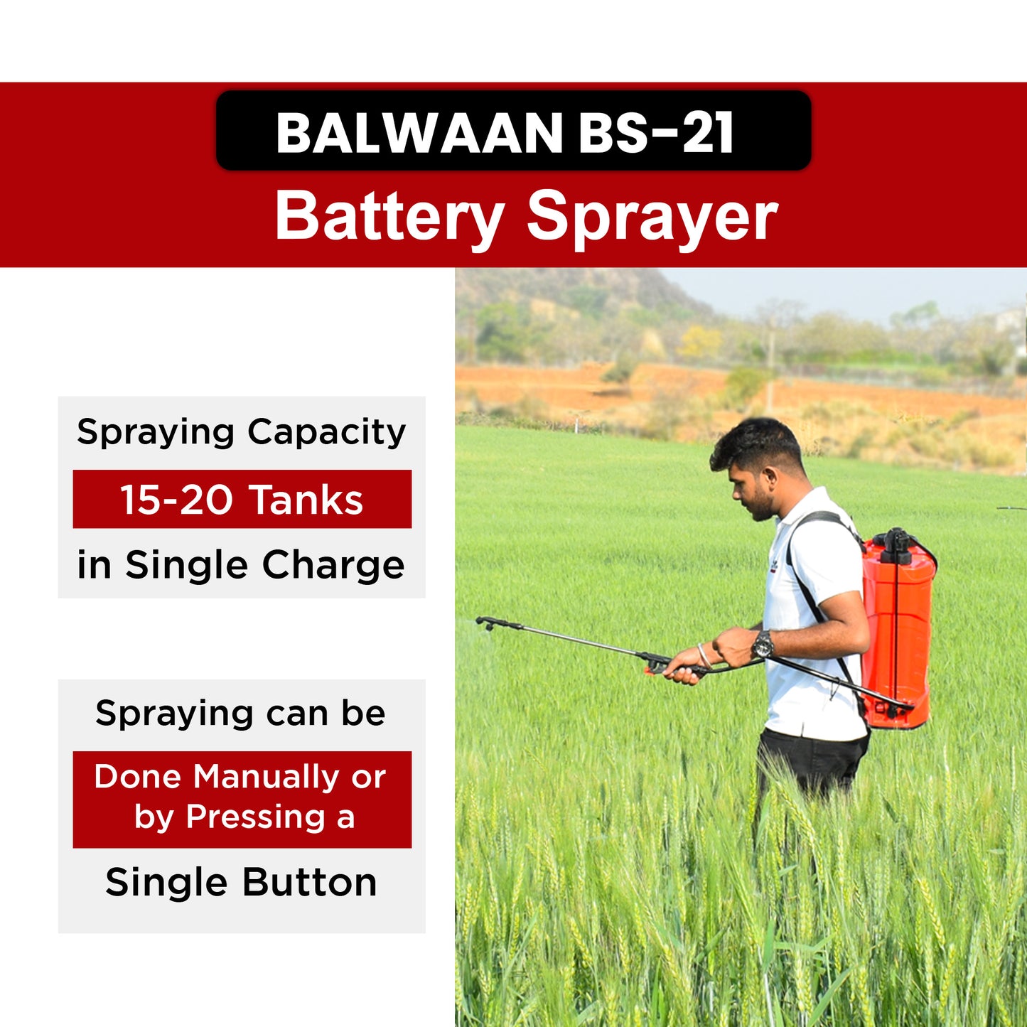 Balwaan Krishi Battery Sprayer - 2 in 1 (12x8) BS-21 |18 litres Tank Capacity | High Pressure Sprayer | Suitable for Spraying