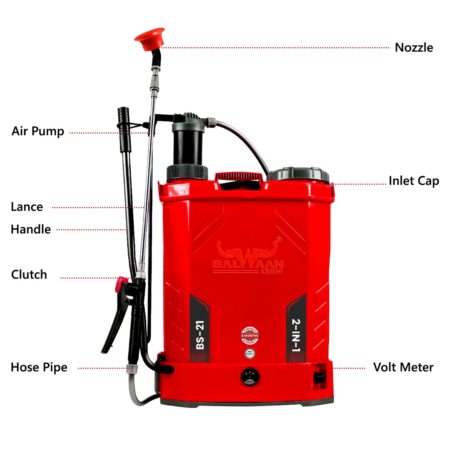 Balwaan Krishi Battery Sprayer - 2 in 1 (12x8) BS-21 |18 litres Tank Capacity | High Pressure Sprayer | Suitable for Spraying