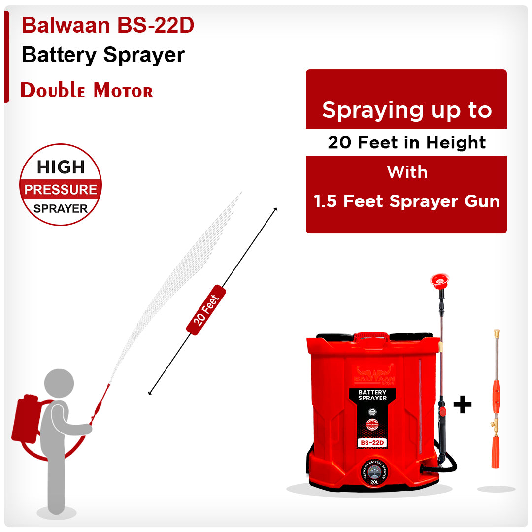 Balwaan Krishi Double Motor Battery Sprayer (12x12) BS-22D | High Pressure up to 20 feet Spray | Knapsack Sprayer | 20 Litre Tank Capacity
