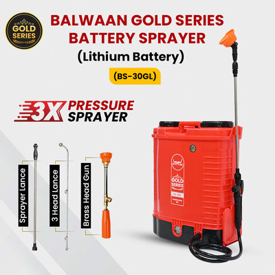 Balwaan Gold Double Motor Battery Sprayer (12x12) BS-30GL | Double Motor High-Pressure Agriculture Sprayer 20L Tank Capacity Get Free LED Bulb with 15 Feet Cable
