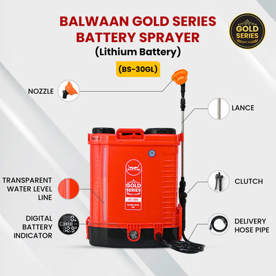 Balwaan Gold Double Motor Battery Sprayer (12x12) BS-30GL | Double Motor High-Pressure Agriculture Sprayer 20L Tank Capacity Get Free LED Bulb with 15 Feet Cable