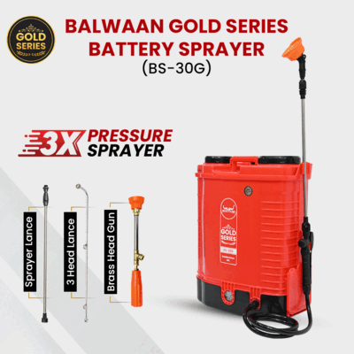 Balwaan Gold Double Motor Battery Sprayer (12x12) BS-30G | Digital Battery Indicator | 20L Tank | 3X Pressure Sprayer, Suitable for Long & Short Spraying | Free LED Bulb with 15ft Cable
