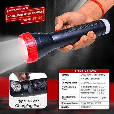 Balwaan Krishi Rechargeable LED Search Light, Candle Light BT-20