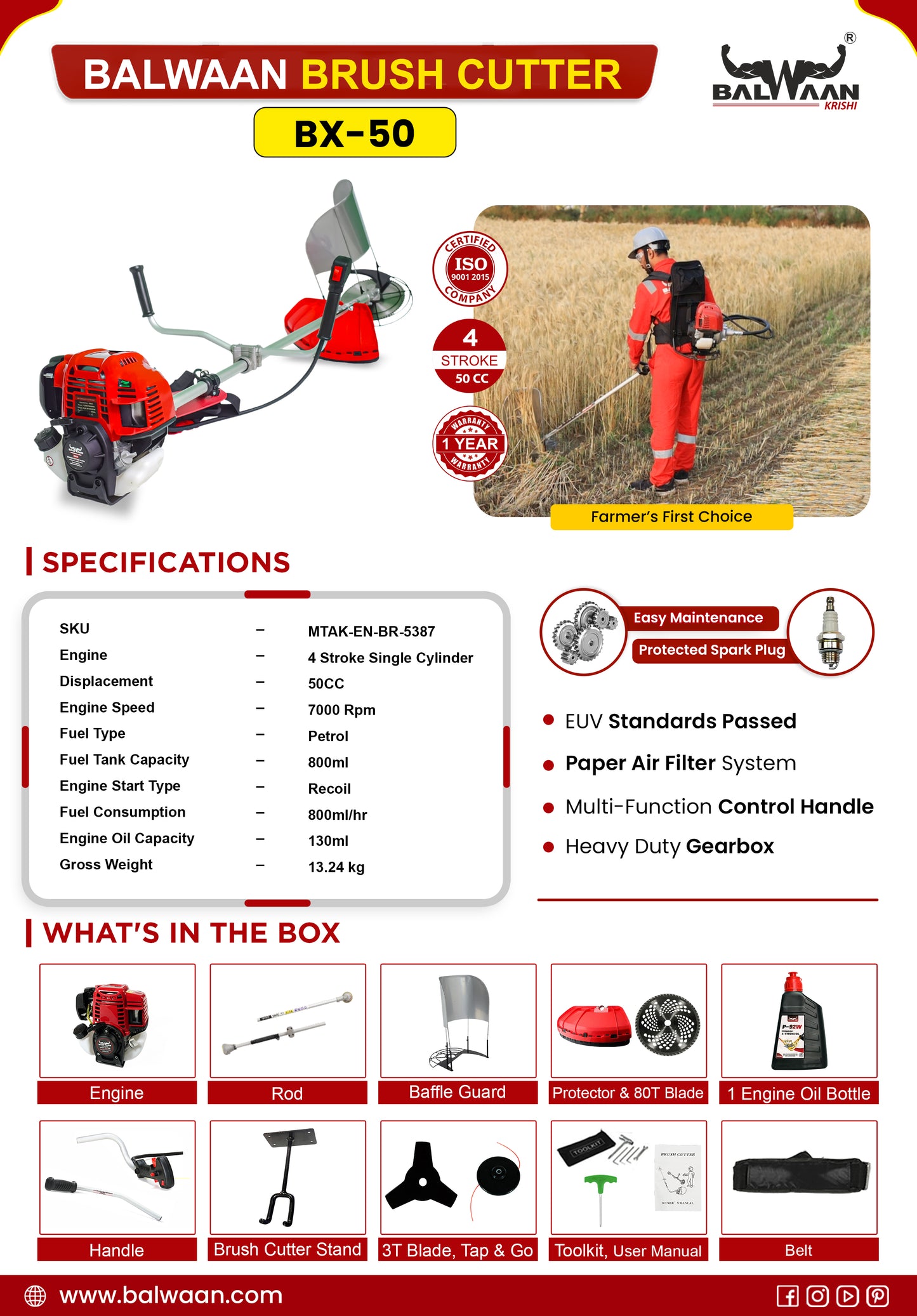 Balwaan Side Pack 4-Stroke BX-50 Brush Cutter