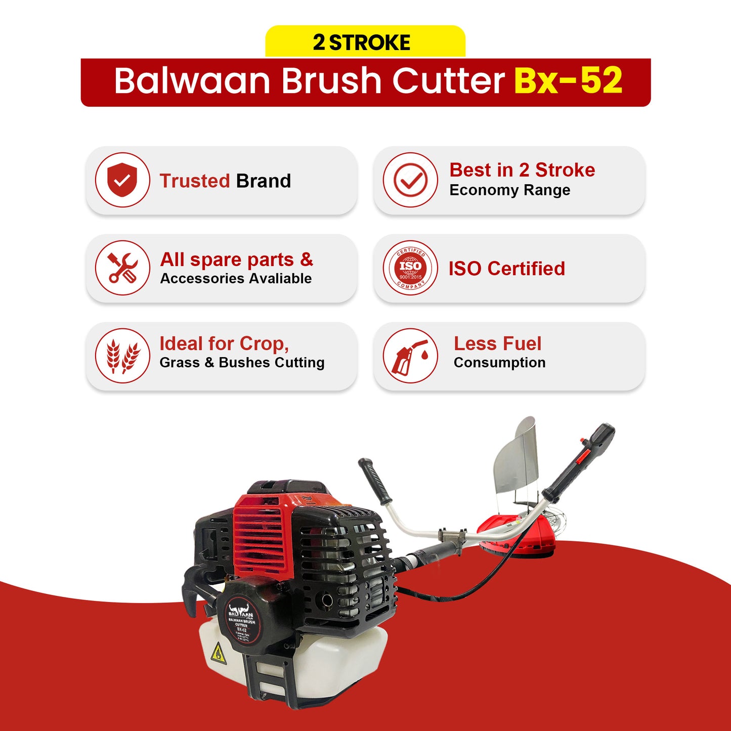 Balwaan Pragati 2 Stroke 52cc Side Pack Brush Cutter Extra Power Torque Engine|80T, 3T Blade, Tap n Go for Agriculture, Gardening, Lawn Grass Trimming Eco Series Free Engine Oil|BX-52