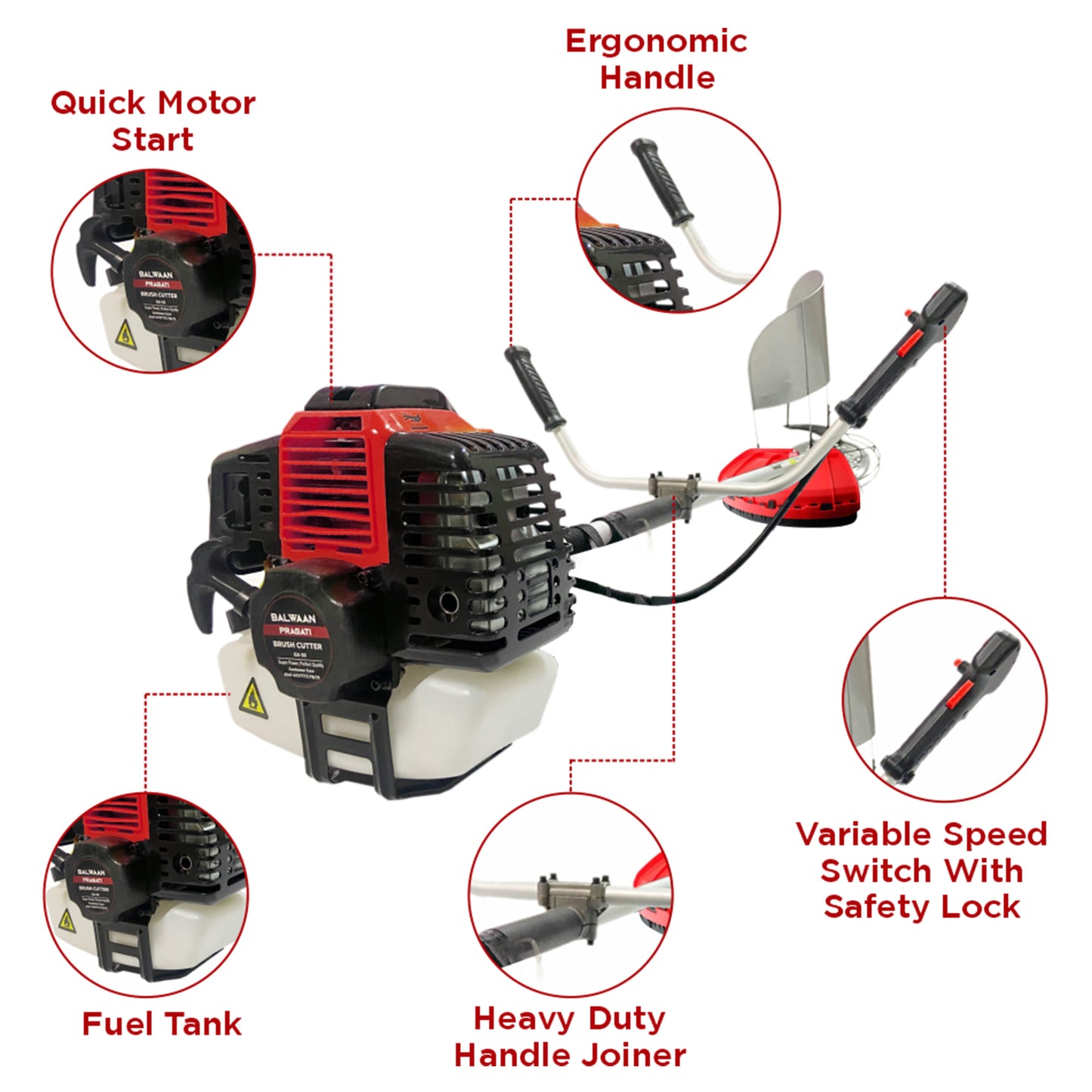 Balwaan Pragati 2 Stroke 52cc Side Pack Brush Cutter Extra Power Torque Engine|80T, 3T Blade, Tap n Go for Agriculture, Gardening, Lawn Grass Trimming Eco Series Free Engine Oil|BX-52