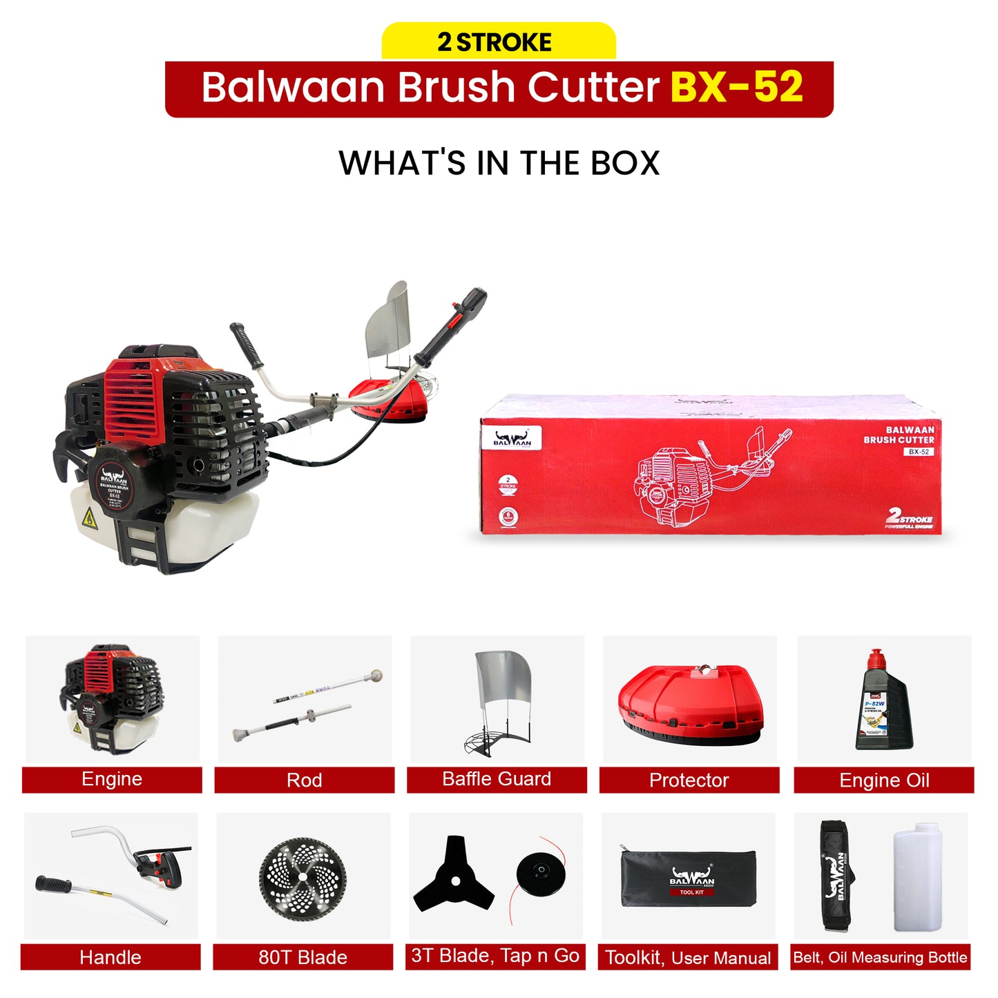 Balwaan Pragati 2 Stroke 52cc Side Pack Brush Cutter Extra Power Torque Engine|80T, 3T Blade, Tap n Go for Agriculture, Gardening, Lawn Grass Trimming Eco Series Free Engine Oil|BX-52
