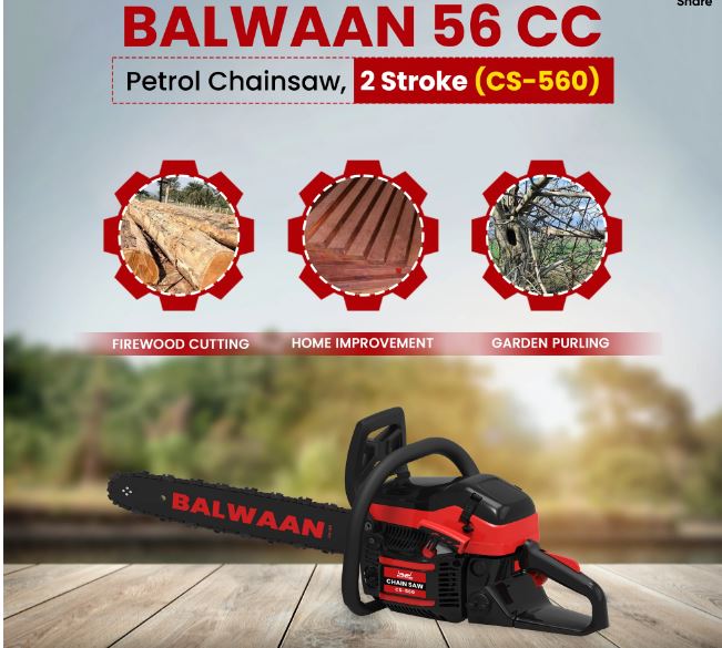Balwaan Petrol Chainsaw | 56cc 2-Stroke Engine | 22-Inch Bar | CS-560
