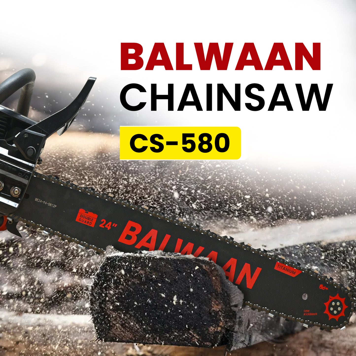 Balwaan Krishi Petrol Chainsaw | 58cc 2-Stroke Engine | 24-Inch Guide Bar | 13,500 RPM | Powerful Chainsaw for Cutting Wood, Trees, Firewood | Ideal for Farming, Gardening, Logging|CS-580
