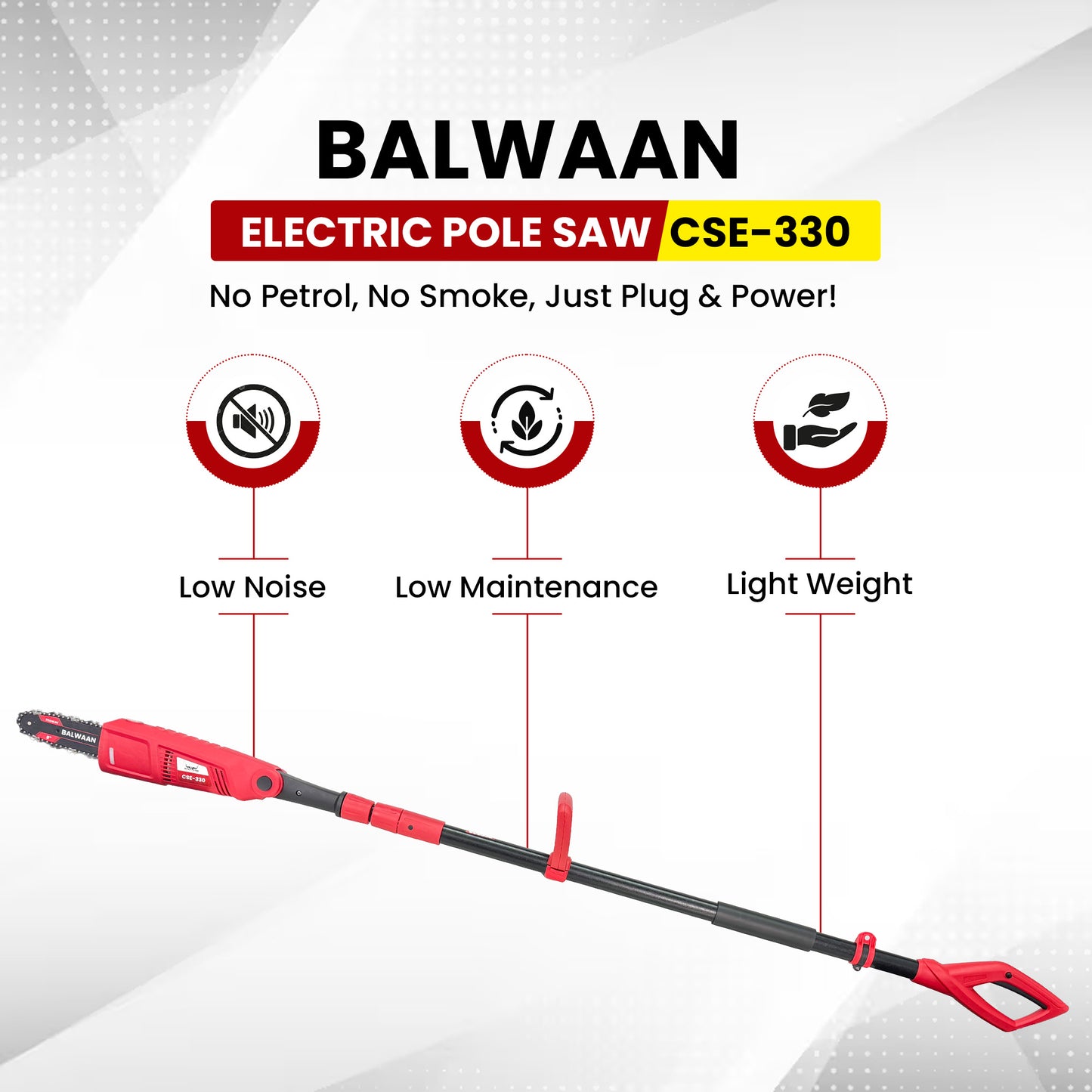 Balwaan Krishi Electric Pole Saw | 710W Powerful Motor | 8-Inch Guide Bar | 3-Step Adjustable Head | Electric Tree Pruner Machine for Garden Cleaning & Small Tree Cutting | CSE-330