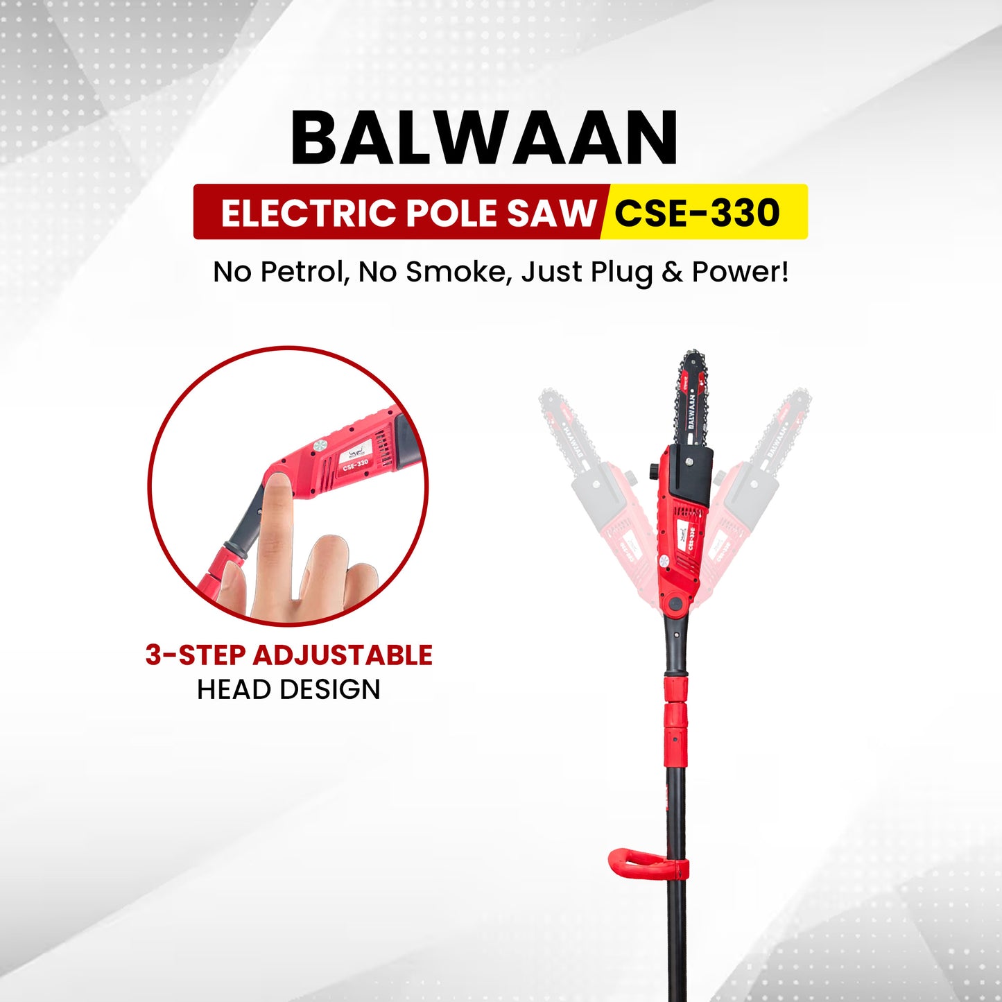 Balwaan Krishi Electric Pole Saw | 710W Powerful Motor | 8-Inch Guide Bar | 3-Step Adjustable Head | Electric Tree Pruner Machine for Garden Cleaning & Small Tree Cutting | CSE-330