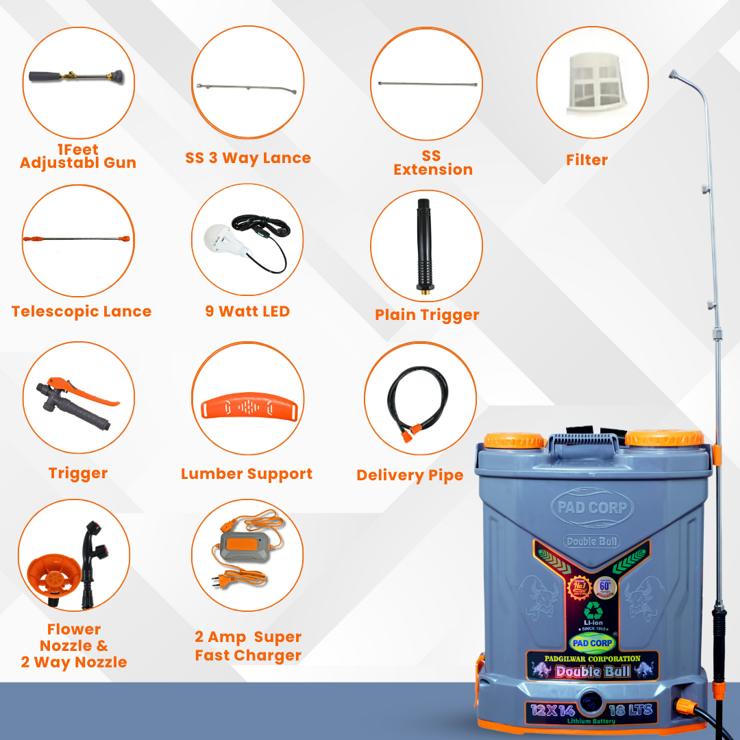 Pad Corp Lithium Double Bull Battery Sprayer, 18L Tank, 12Vx14AH Battery